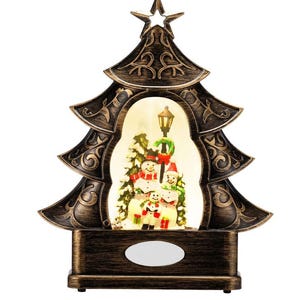 Snow Globe  Ornament Snowman Family  in Tree Shape Snow  Globe Personalized
