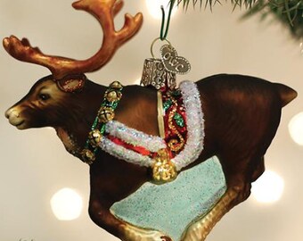 Reindeer  Old World Glass Personalized Christmas Ornament