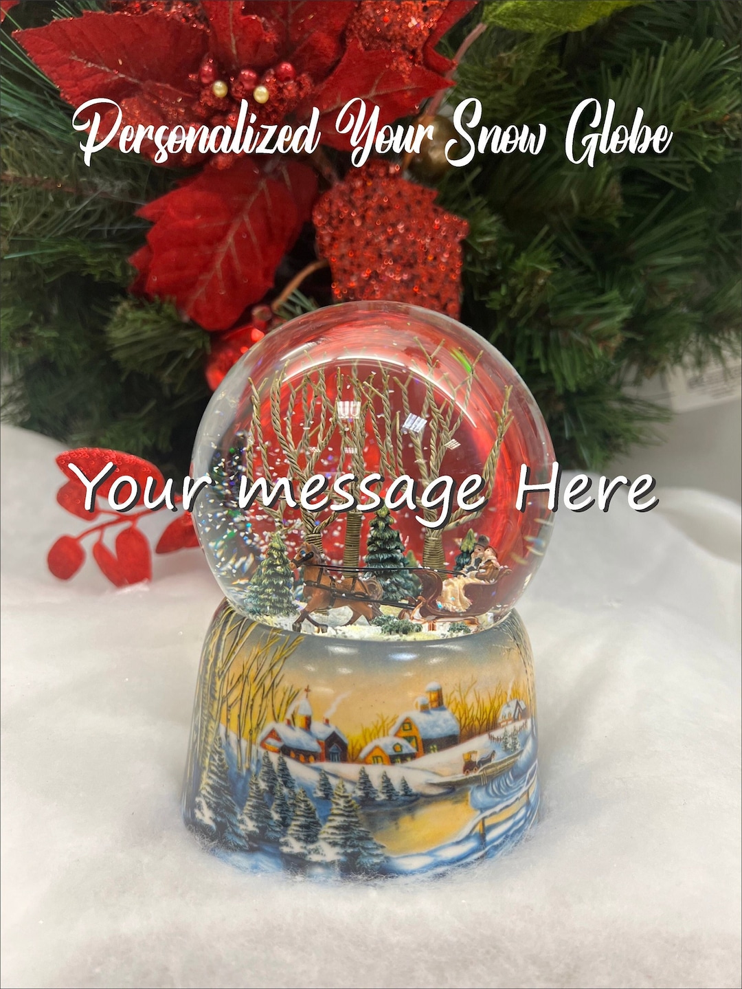 Custom Snow Globe Name or Your Message Sled, We Wish You a Merry