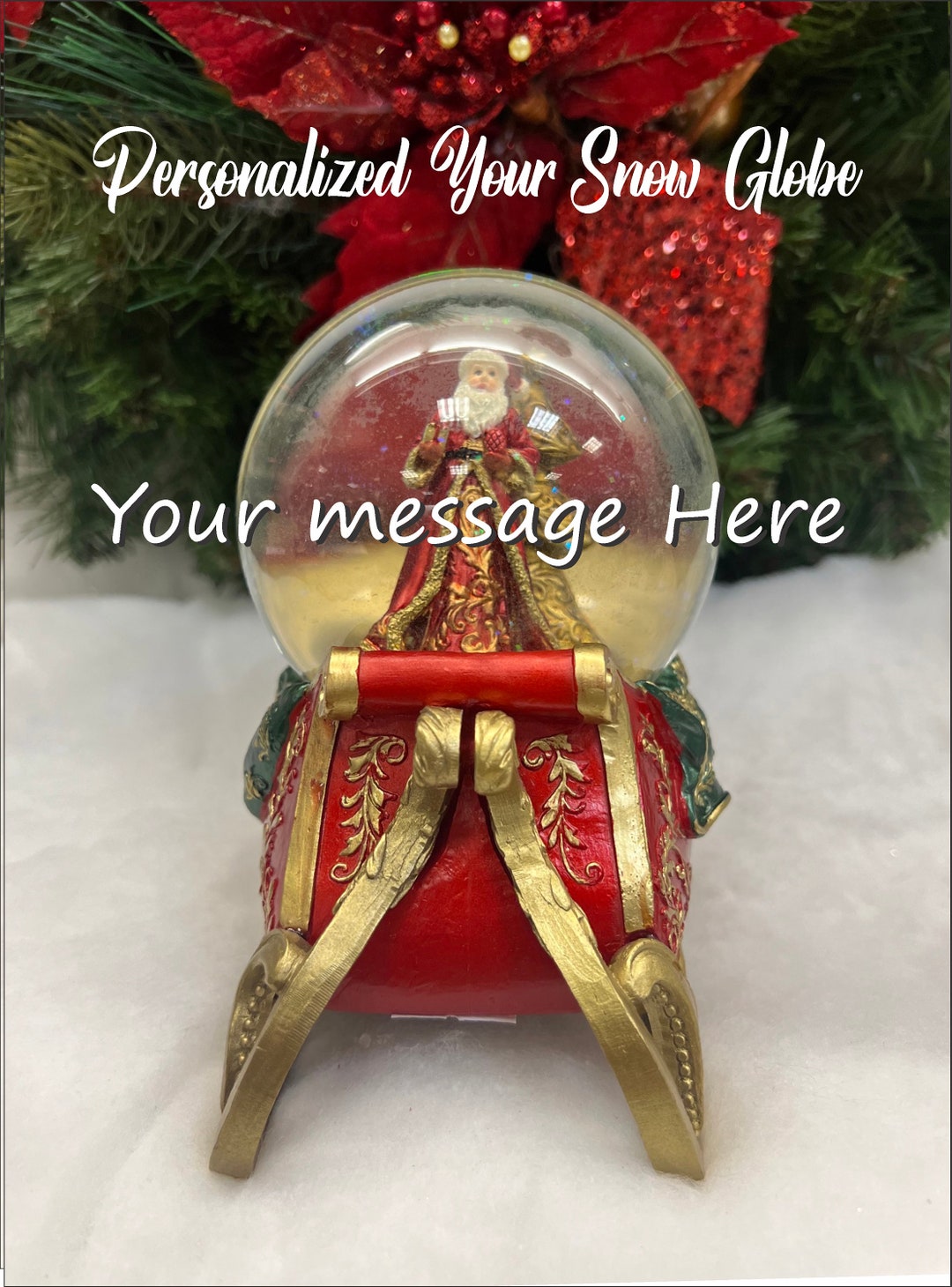 Custom Snow Globe Name or Your Message Roman HERE COMES SANTA Santa
