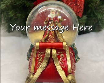 Custom Snow Globe Name or Your Message Roman HERE COMES SANTA Santa Tree Sleigh Musical Snow Globe Glitter dome 6.25"