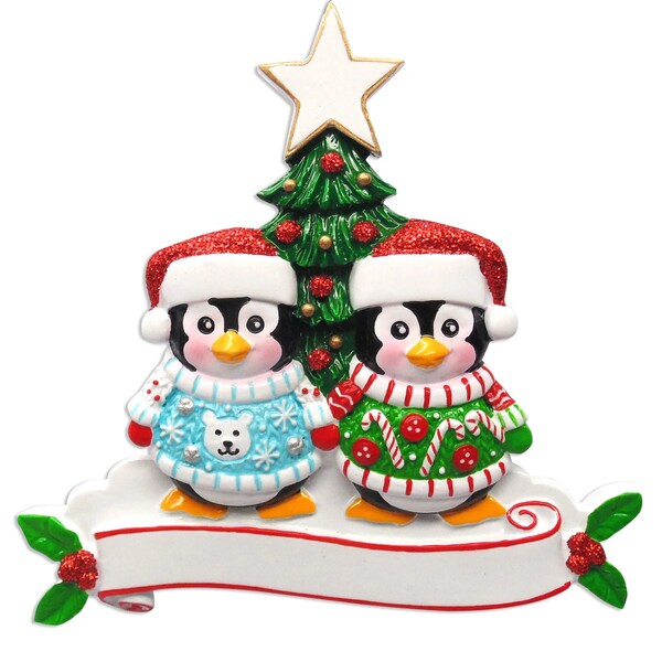 Love Couple Penguins Ugly Sweater Couple Personalized Christmas Ornament Decoration new home Decoration free personalization