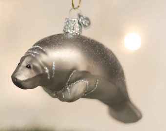 Manatee  Glass Personalized Christmas Ornament