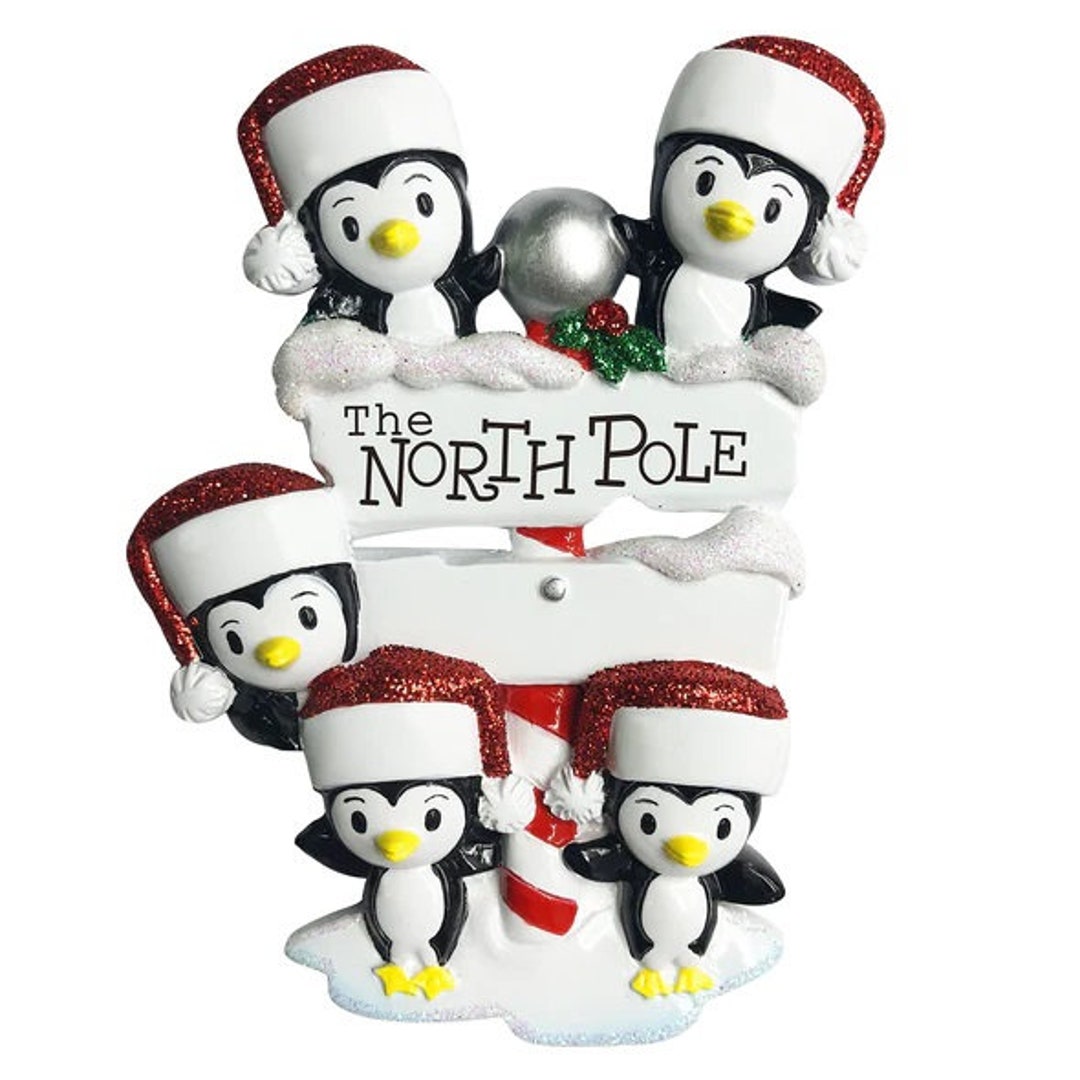 North Pole Penguin Family of 5 Personalized Christmas Ornament - Etsy