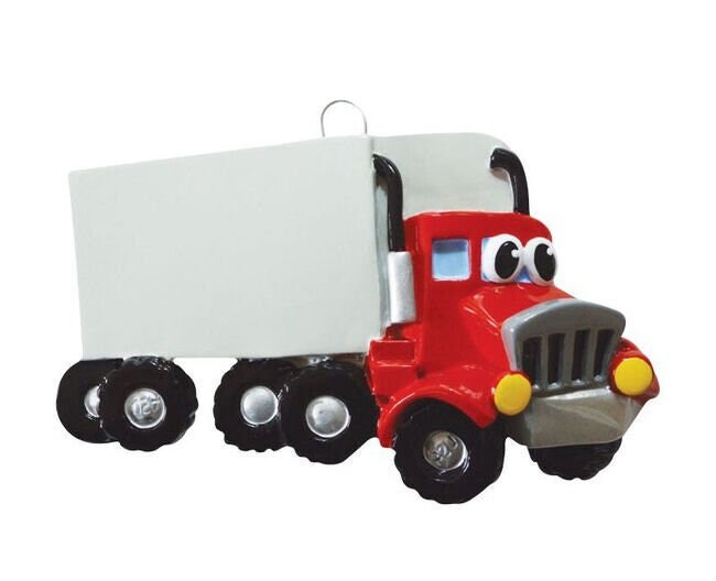 SEMI TRUCK Red and Grey and Blue Personalized Christmas Ornament
