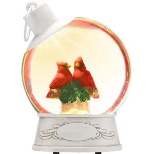 Snow Globe Ornament Cardinals in  White Christmas  Ball Shape Snow  Globe  Personalized