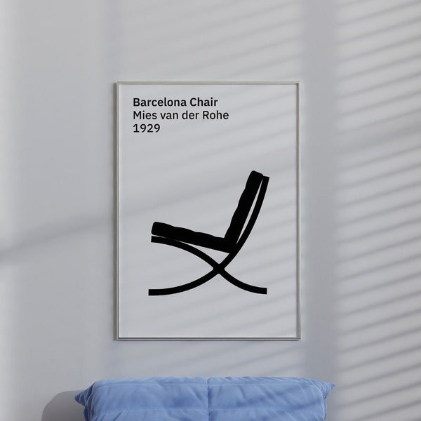Barcelona Chair, Mies van der Rohe, Chair Poster, Digital Download Print, Downloadable Prints, Mid Century Poster, Mid Century Chair