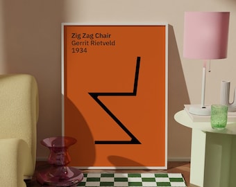 Zig Zag Chair kunstprint, Gerrit Rietveld Mid Century Design