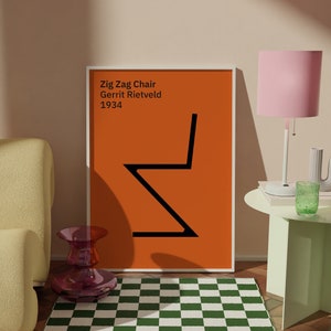 Zig Zag Chair, Gerrit Rietveld, Chair Poster, Chair Print, Mid Century Poster, Mid Century Chair, Furniture Print