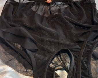 Entrejambe ouvert noir style taille haute voir à travers la culotte lingerie érotique présente petite amie femme Tailles - M L XL 2XL nylonslip miederhose