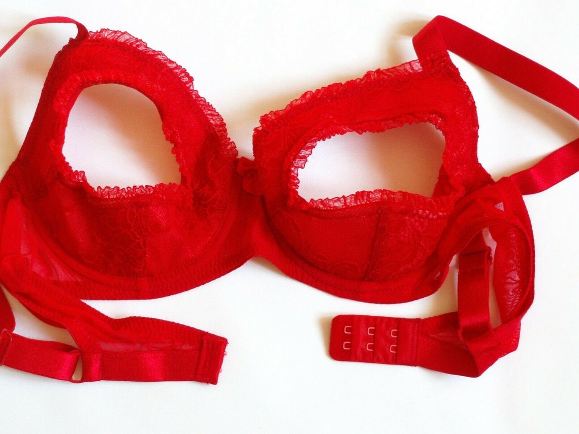 Red Open Bra Nipple Free Erotic Lingerie Underwired Lightly Padded BH