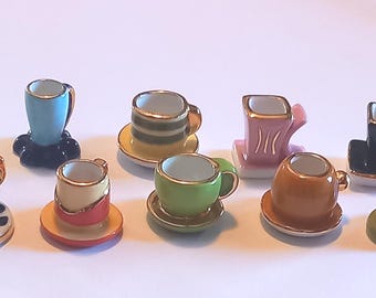 Cups saucers 10 crockery Figurines Dollhouse Decor Feves Porcelain