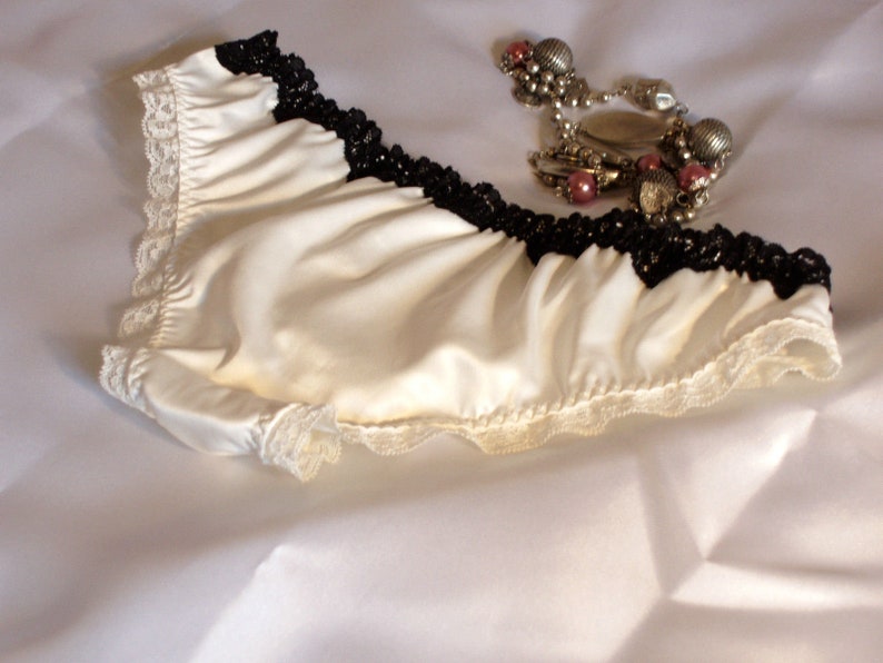 white satin knickers panties black lace trim hipster style panties sexy lingerie wife girlfriend Size XS image 2