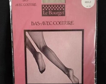 Le Bourget Stockings Size Large for garter belts Fully Fashioned seemed nylons colour Pearl