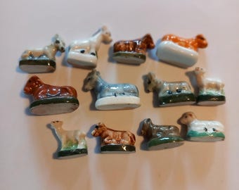 Farmyard animals 12 miniature french donkeys cows sheep porcelain