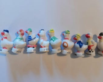 Easter ducks 9 Miniature Pacques french bunnies porcelain miniatures farmyard dolls house