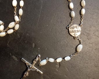 Prayer beads vintage necklace pearls and silver cross catholic religious