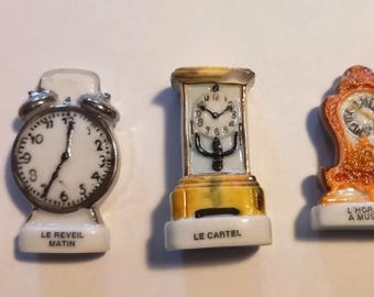 Clock Feves 5 Miniature Figurines Porcelain Figurines
