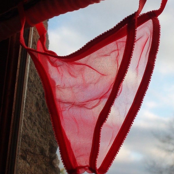 red bikini style knickers see through no gusset naughty knickers nylonslip erotic lingerie  all sizes christmas present wife girlfriend