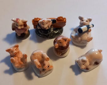 Pigs 7 Miniature french piglets porcelain miniatures farmyard animals