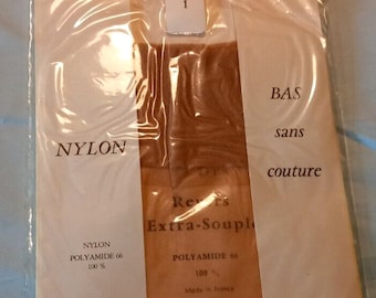 Bas en nylon sans couture vintage français Valderau taille Small T1 Calze Strumpfe collectionneurs polyamide 66