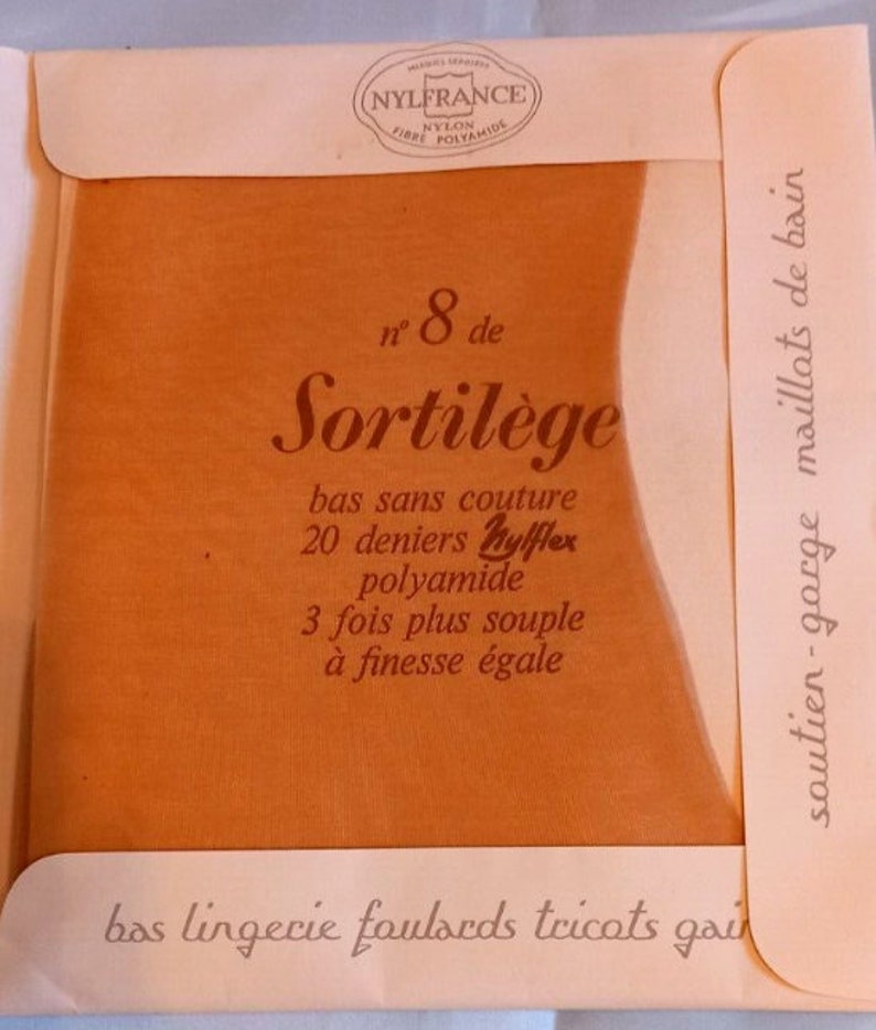 Bas vintage français Sortilege nylon XL taille 4 français strumpfe calze collectors image 2