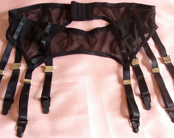 black garter belt suspender belt 8 straps mesh belt see through transparent strumpfgürtel  schwarz plus sizes big curvy girls unisex