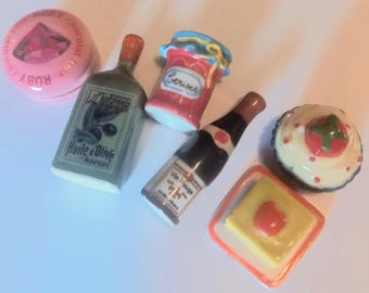 Olive oil wine cakes jam 6 Miniature french porcelain miniature feves