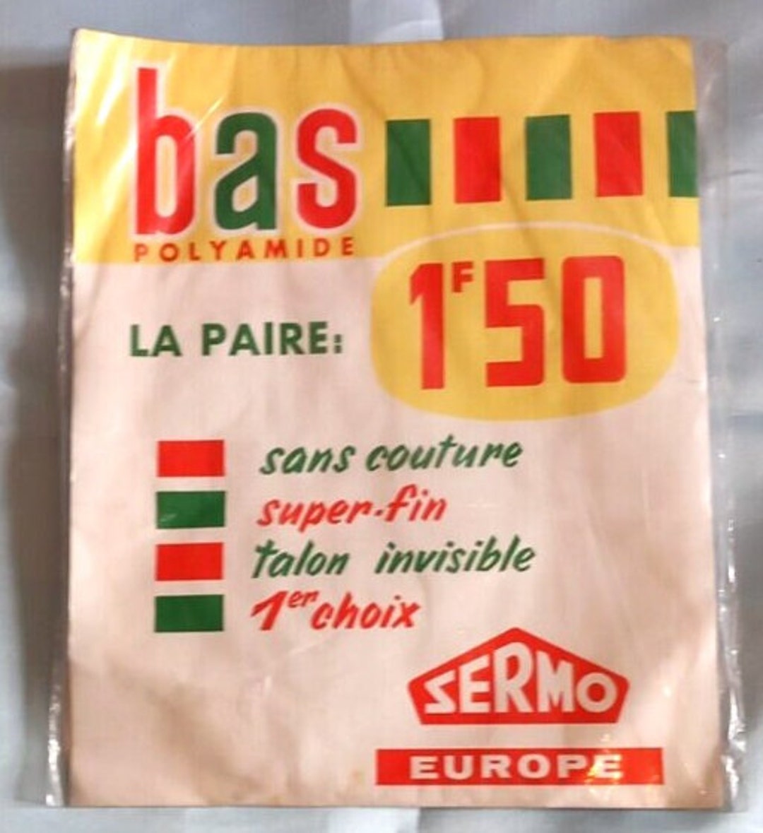 Bas Nylon Vintage Sermo – Taille 1 – Beige – Neuf Avec étiquettes – Made In France