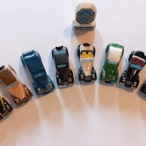 Set of 10 + sign French Car Feves miniature porcelaine figures vintage garage dolls house birthday present cake toppers father&#39;s day present