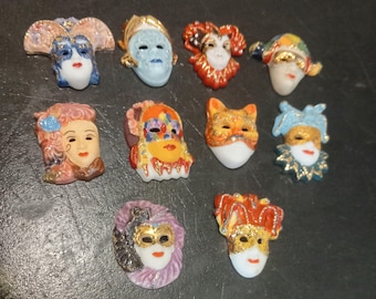 Masks harlequinns 10 Miniature french porcelain feves carnival