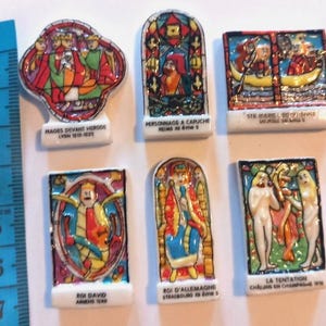 Set of 6 French stained glass window Feves miniature porcelaine figure collector dolls house birthday present cake toppers christmas present