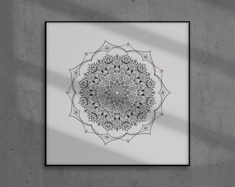 Hand Drawn Mandala Wall Art, Boho Living, Living room, Bedroom, Office space, Yoga Wall Art, Zen, Yoga Decor, Mandala Poster