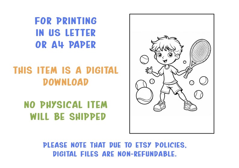 Tennis Coloring Book for Kids - 34 Easy Tennis Coloring Pages ...