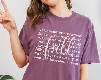 Cozy Women's Fall Comfort Color Shirt, Autumn Pumpkin Long Sleeve Tee, Harvest Season Top, Apple Cider Thanksgiving Shirt