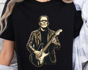 Vintage Spooky Guitar Monster Shirt, Retro Halloween Creature Tee, Gothic Horror Music Lover T-Shirt
