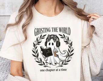 Spooky Book Lover Shirt, Ghost Reading Tee, Retro Fall Bookworm Shirt, Introvert Reader Gift, Cozy Halloween Tee
