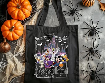 Disneyland Est. 1955 Halloween Tote Bag, Spooky Season Fall Bag, Disney Mickey Friends Tote Bag, Halloween Party Disney Castle Tote Bag