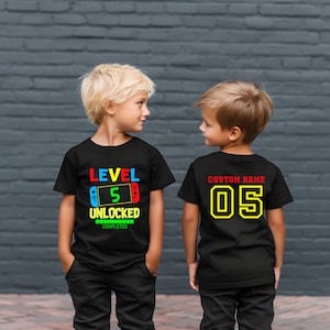 Level 5 Unlocked T-shirt, Front AND Back Print Birthday Boy Sweatshirt, Kid Fifth Birthday Gift, Family Matching Shirt, Gamer Boy Outfit
