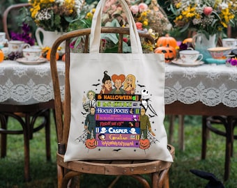 Vintage Halloween Characters Tote Bag: 90s Style Book Bag