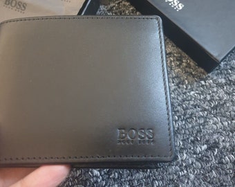 Men's Hugo Boss Asolo Black 100% Genuine Leather Wallet and Coin Holder Gift Set