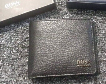 Men's Hugo Boss Moneme Black 100% Leather Wallet & Coin Holder Gift Set