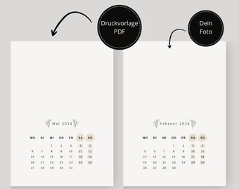 Print template calendar 2024 | Photo calendar beige | leaves calendar | to print | personalized | german | editable | Presentation