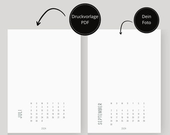 Druckvorlage Kalender 2024 | Fotokalender beige | modern | zum ausdrucken | personalisiert | deutsch | Kalender drucken | Vorlage
