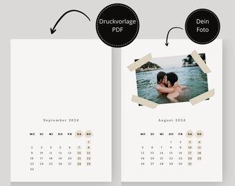 Druckvorlage Kalender 2024 | Fotokalender beige | Kalender schlicht | zum ausdrucken | personalisiert | deutsch | editierbar | Vorlage