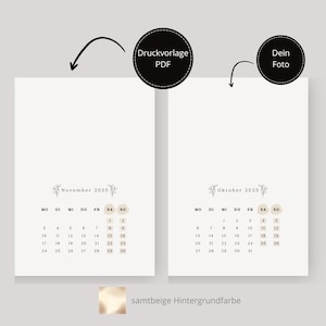 Print template calendar 2025 | Photo calendar beige | Leaf calendar | to print | DIY | German | editable | Template transparent