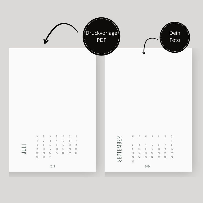Druckvorlage Kalender 2024 Fotokalender beige modern zum ausdrucken 