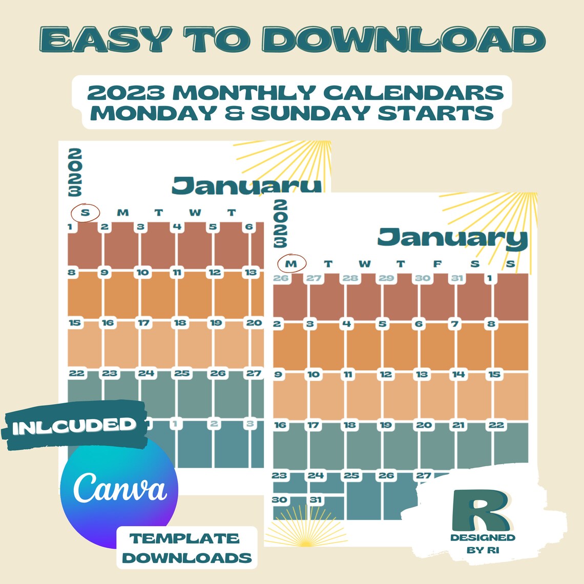 Canva Template Rustic Rudy Calendar Series 2023 Calendar Etsy