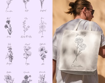 Birth Flower Tote Bag - Aesthetic Tote Bag - Fine Artsy Tote Bag - Versatile Tote Bag - Personalized Tote Bag - Floral Tote Bag