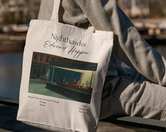 Nighthawks Edward Hopper Tote Bag - Artsy Tote Bag - Art Tote Bag - Aesthetic Tote Bag - Canvas Beige Tote Bag - Floral Tote Bag